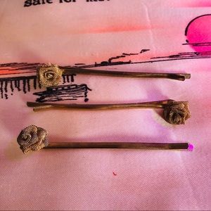 1960s or 50s Gold Rose Hair Pins Barettes